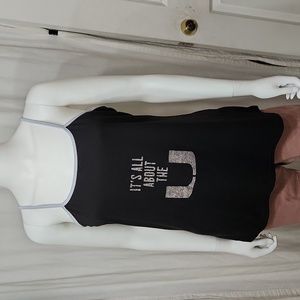 $5☃️IT'S ALL ABOUT THE U" Black with Glitz Lettering Camisole Graphic MTop